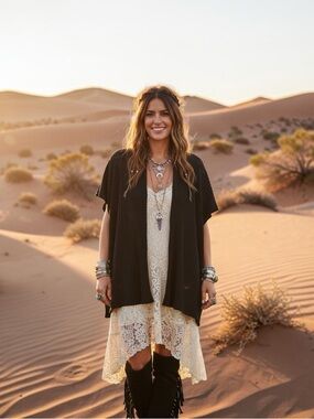 Black Textured Knit Blanket Shawl Wrap Open Front Vertical Stripe Poncho CoverUp